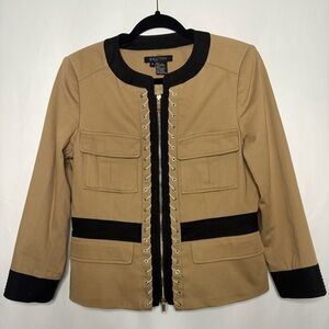 Etcetera Jacket / Blazer Camel and Black Laced Basket Cotton
Size 8